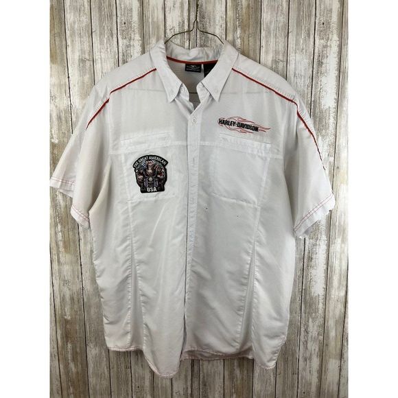 Harley-Davidson "The great American Hawg" Men's White Button up 2XL - Picture 1 of 9